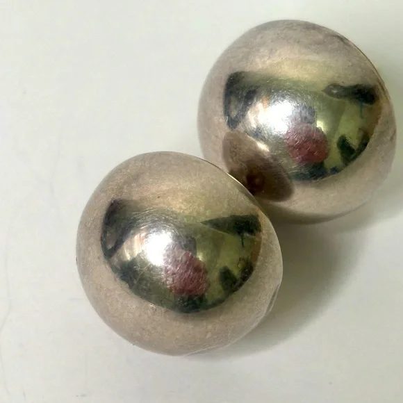 Vintage Mexico Sterling Silver Half Dome Button Large Stud Earrings - Picture 3 of 5